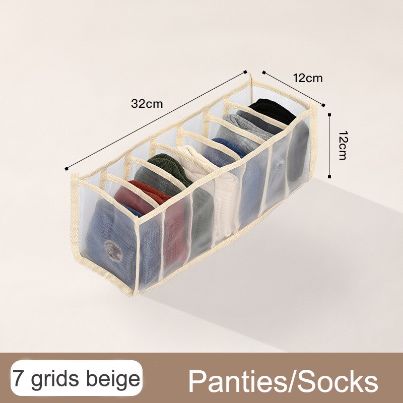 Wandschrank organizer für socken hause getrennt unterwäsche lagerung Kasten 7 Gitter Jeans bh veranstalter faltbare schublade organizer Schlafsaal: Beige