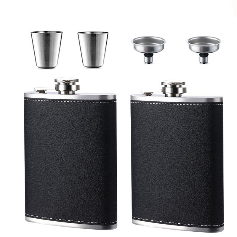 8oz Rvs Heupfles met cup pen Trechter set Pocket Heupfles cadeaupakket Alcohol Whiskey Heupfles Schroefdop: WIT