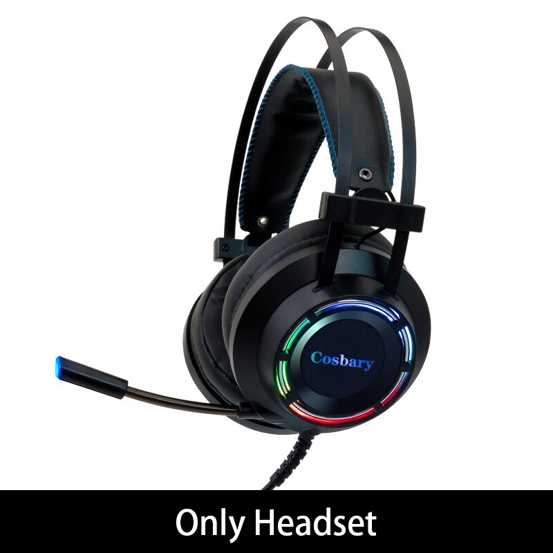 Gaming headset 7.1 dyp bass stereo spillhodetelefoner med mikrofon fargerikt led-lys for pc bærbar pc + spillmus + musematte: Bare hodesettet