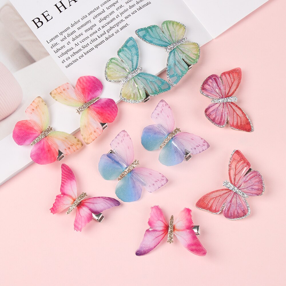 2 pz/impostato ragazze colorate sogno farfalla cartone animato tornante bambini moda cristallo paillettes clip di capelli principessa accessori per capelli