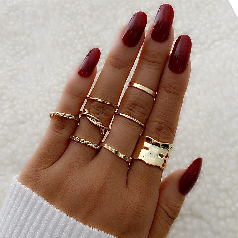 Ifmia 2022 Trend Goud Kleur Ronde Hollow Geometrische Ringen Set Voor Vrouwen Mode Cross Twist Open Ring Joint Ring Vrouwelijke sieraden: IF2420846-01