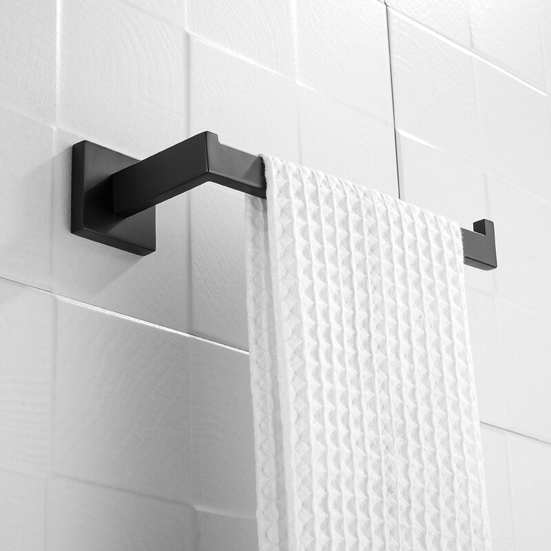 Premium Stainless Steel 4 Pieces Bathroom Hardware Accessories Set Wall Mounted Towel Bar Set Paper Holder Robe Hook Black