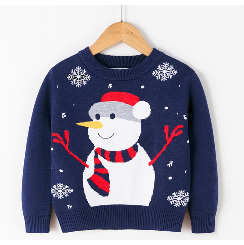 Snowman Pattern Girls Sweater 2 3 4 5 6 Year Old Baby Toddler Children Knitting Tops Clothes Fall Winter Christmas Kids Pullover: Navy / 2T