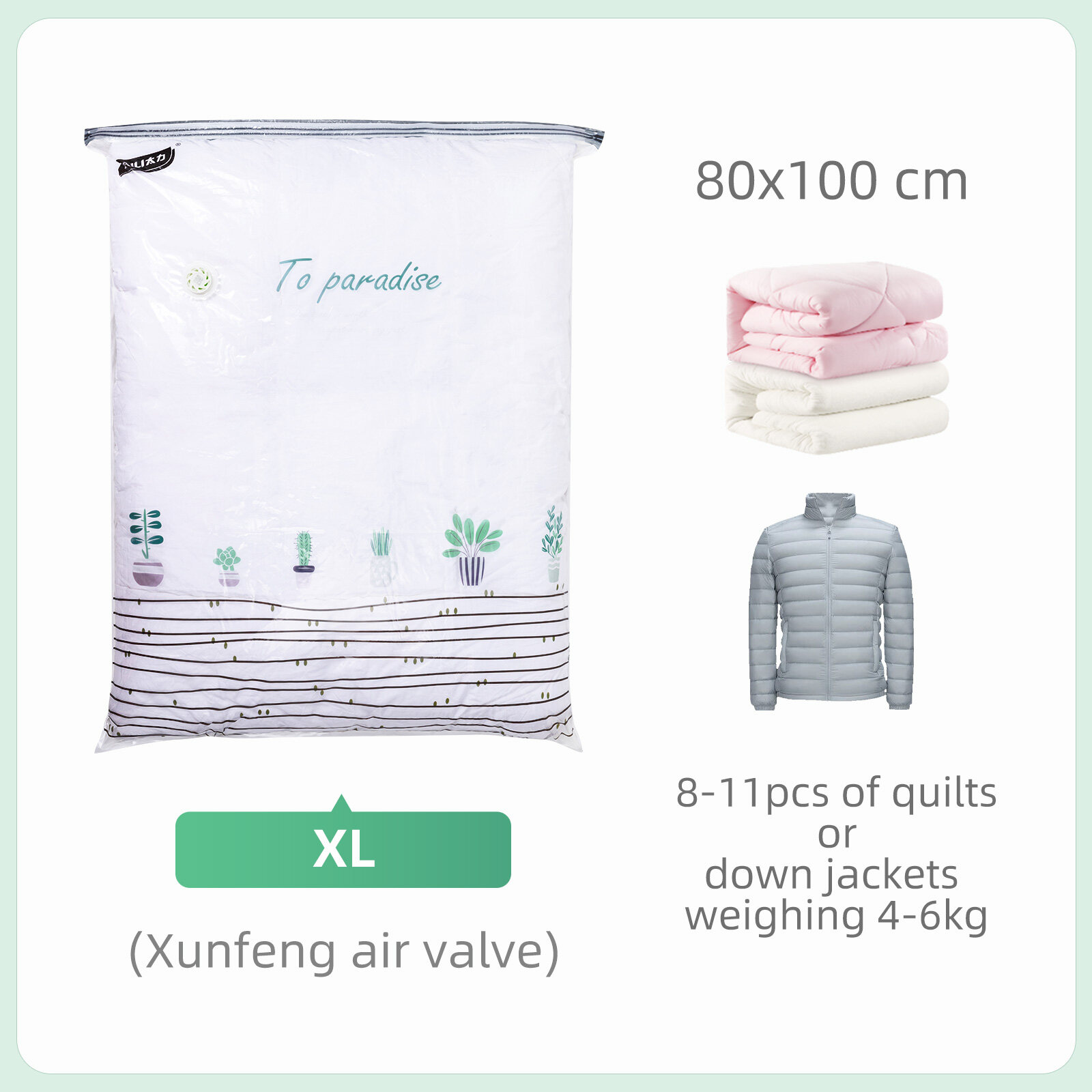 Bolsas de vacío cúbicas TAILI, bolsa de almacenamiento grande para ropa, edredones, mantas, sin necesidad de herramientas, bolsa de compresión para bolsa de almacenamiento de viaje: green