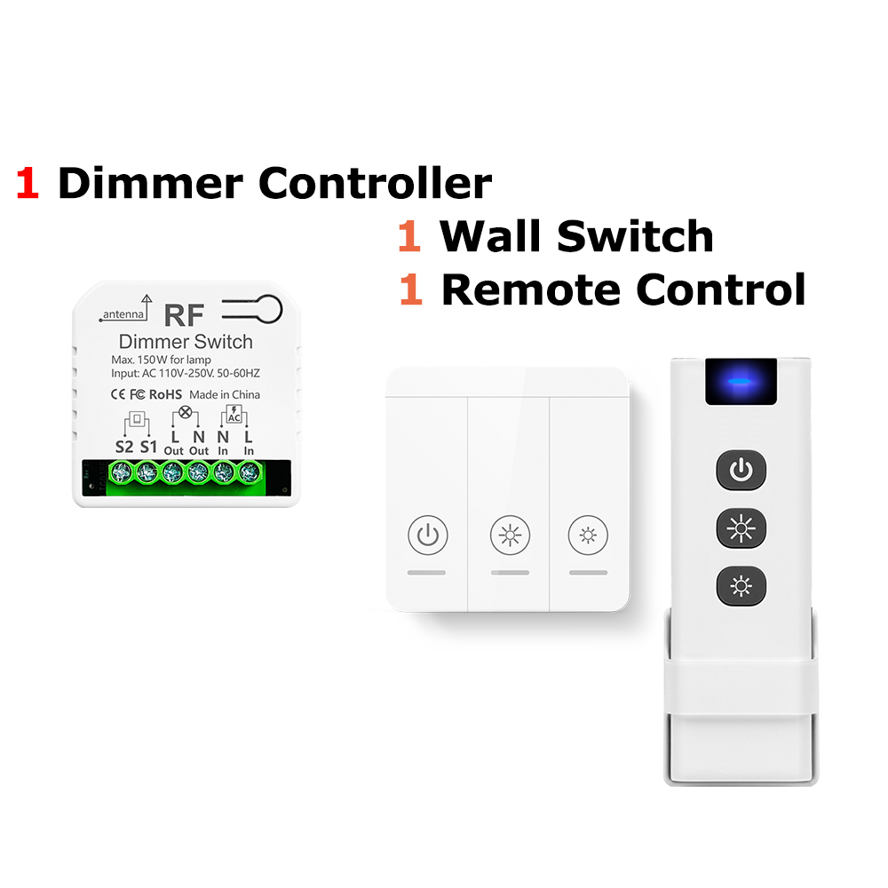 433MHz Wireless Dimmer Controller 110V 220V 150W for LED and 86 Wireless Wall Switch and Wireless Remote Control Transmit 50m: Gold