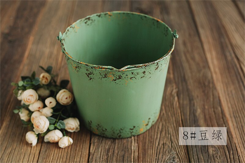 Dvotinst Newborn Baby Photography Props Vintage Iron Posing Bucket Retro Old Container Accessories Studio Shooting Photo Props: 8