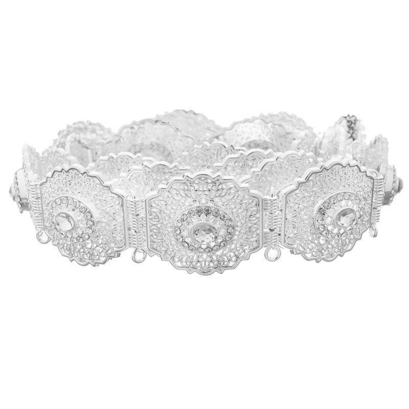 Klassieke Dame Gesneden Metalen Taille Ketting Marokkaanse Stijl Vrouwen Hollow Patroon Metalen Riem