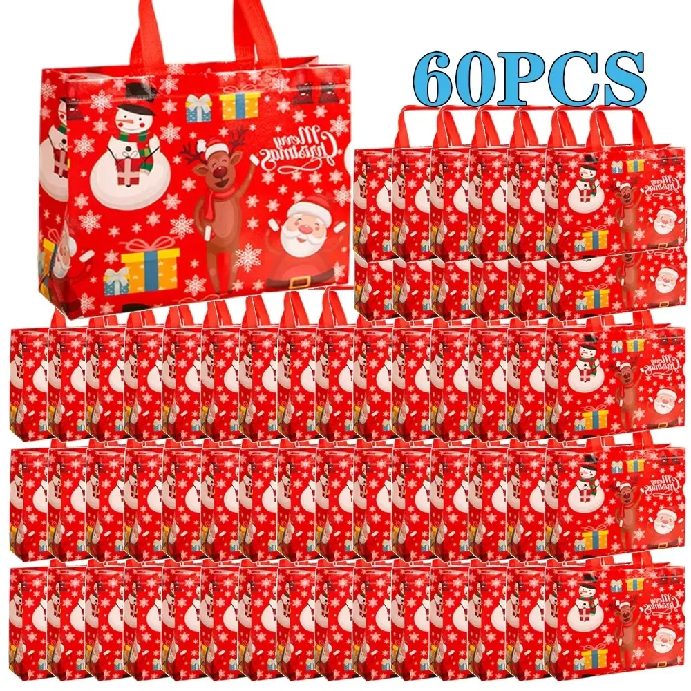 10-60PCS Christmas Tote Bag Santa Elk Snowflake Bags Non-woven Waterproof Printed Bags Thickened Decor Supplies: XL / DEEP BLUE