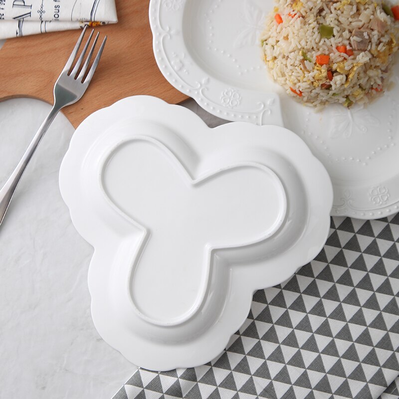 3pcs set, plain white embossed porcelain wedding buffet dishes, butterfly breakfast plate, ceramic dinner plates set