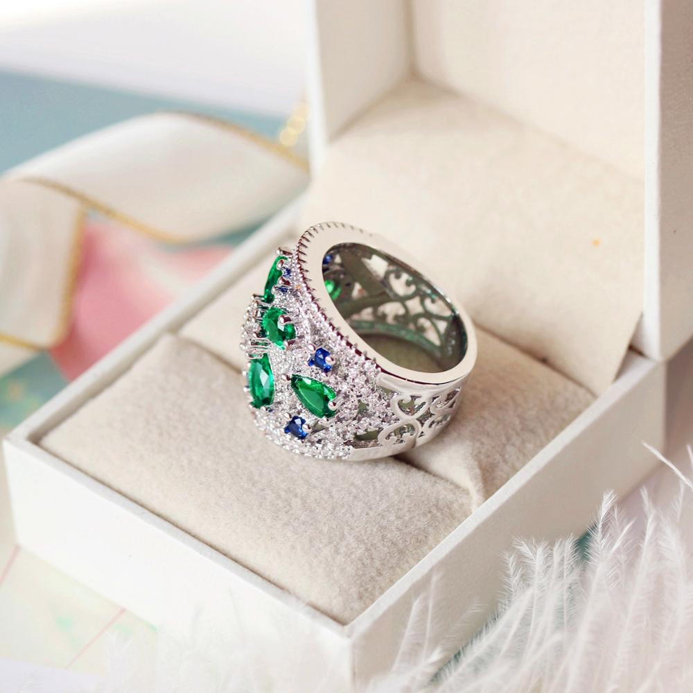 Charme Weibliche Grün Blau Stein Ring Silber Farbe Große Hochzeit Ring Versprechen Liebe Engagement Ringe Für Frauen
