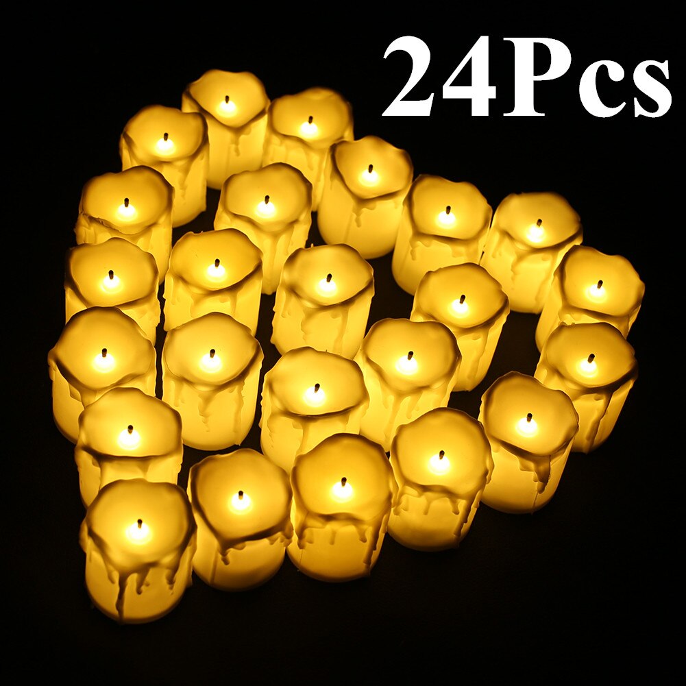 24Pcs LED Tea Light Candles Flameless Smokeless Warm White Pillar Lamp For Wedding Anniversary Birthday Christmas Decor: Weep Warm White