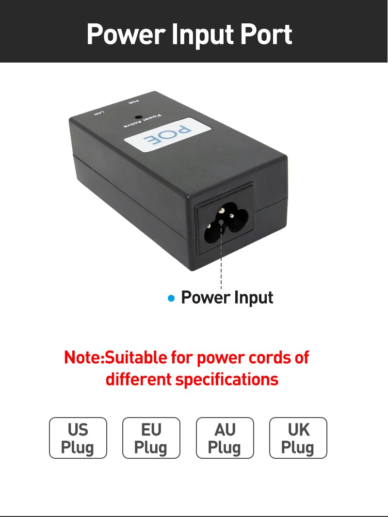 48V1A Desktop Poe Injector Poe Adapter 10/100Mbps Voor Ip Poe Camera En Draadloze Ap Voeding Eu/Us/Uk/Au Plug Optioneel