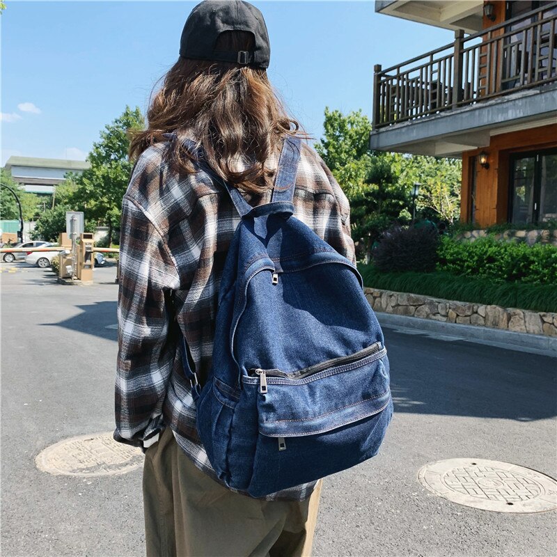 Denim moda lona mochila feminina azul sacos de viagem para adolescentes meninas sacos de escola feminino grande capacidade alta qualidade