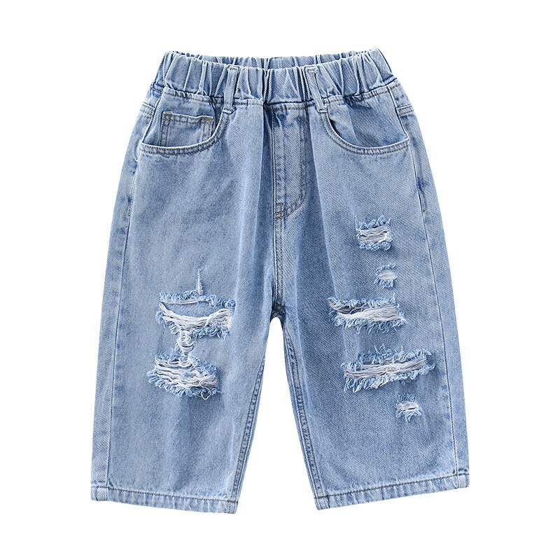 jugendlich Mädchen Kurze Jeans Elastische Taille Sommer Neue Ankünfte Koreanische Beliebte Dünne Denim See Zerrissene Hosen Für freundlicher 3-12 jahre