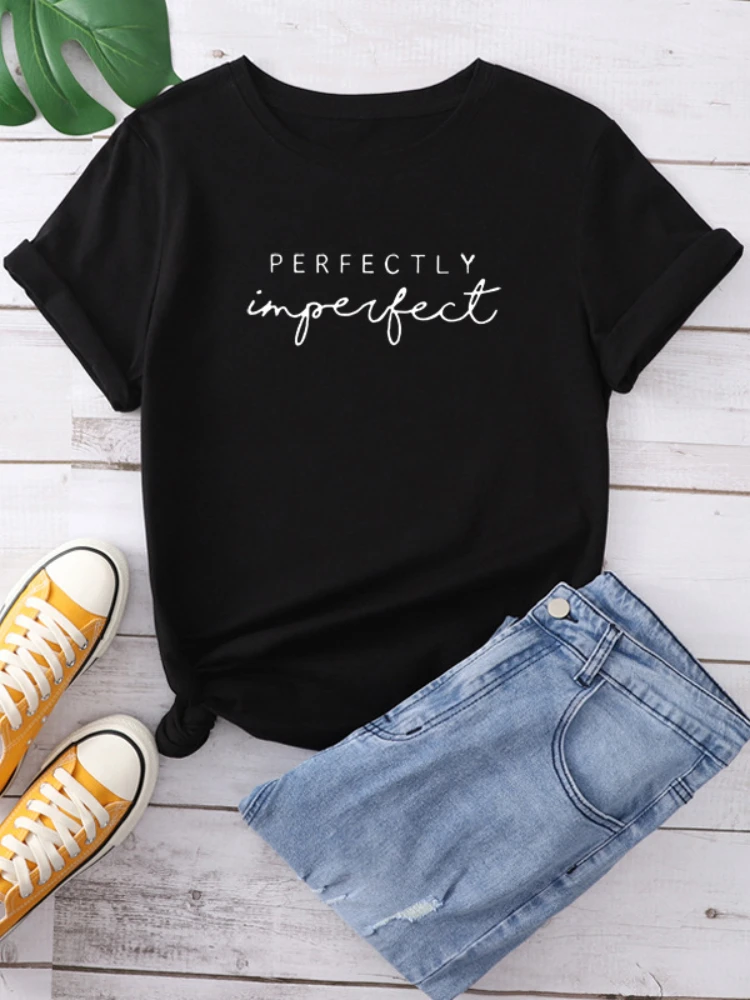Perfect Imperfect Brief Print vrouwen T-shirt Harajuku Casual Korte Mouw Zwart T-Shirt Vrouwelijke Zomer Straat Kleding Meisje: XXL / Beige