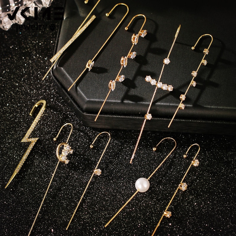 Vkme charm kristal oor klimmer ketting link oorbellen voor dames heren gouden stud manchet oorbellen parel haak oorbel sieraden