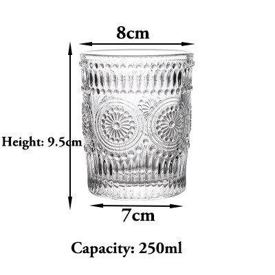 Romantiska vattenglas, premium dricksglas tumblers, vintage glasset för juice, drycker, öl, cocktail: Klar 250ml