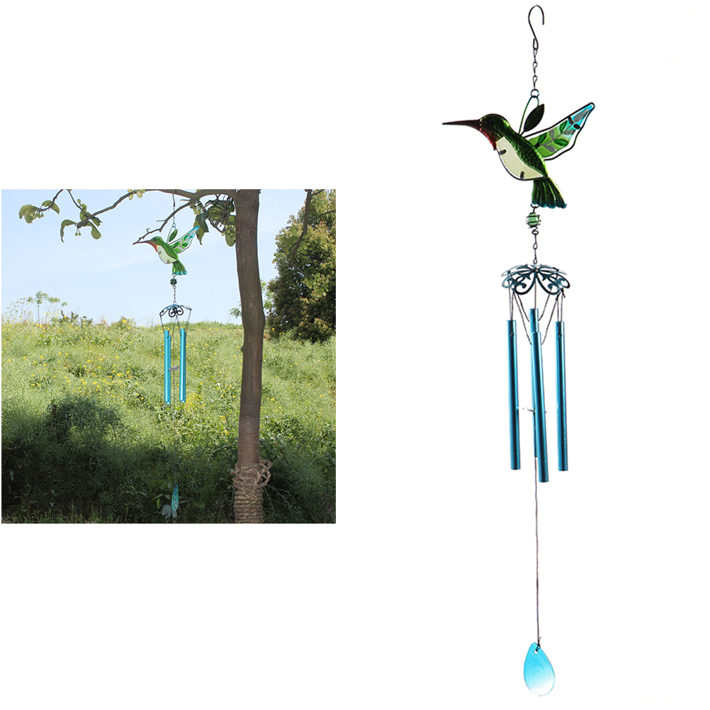 1PC verre colibri vent carillon fer Tube éolien cloches artisanat pour la maison jardin décoration 75x18x1cm