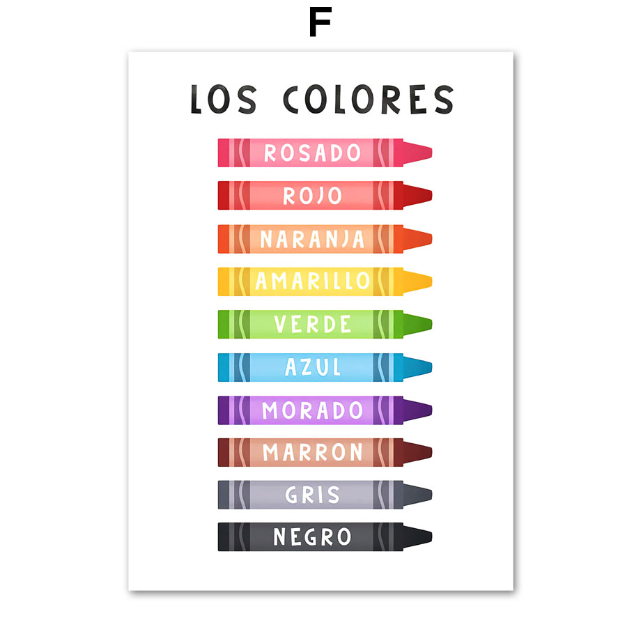 Alfabeto español educativo, números, clima, arte de pared para guardería, pintura en lienzo, carteles e impresiones, imagen para decoración de habitación de bebés y niños: Gris claro / 16x24