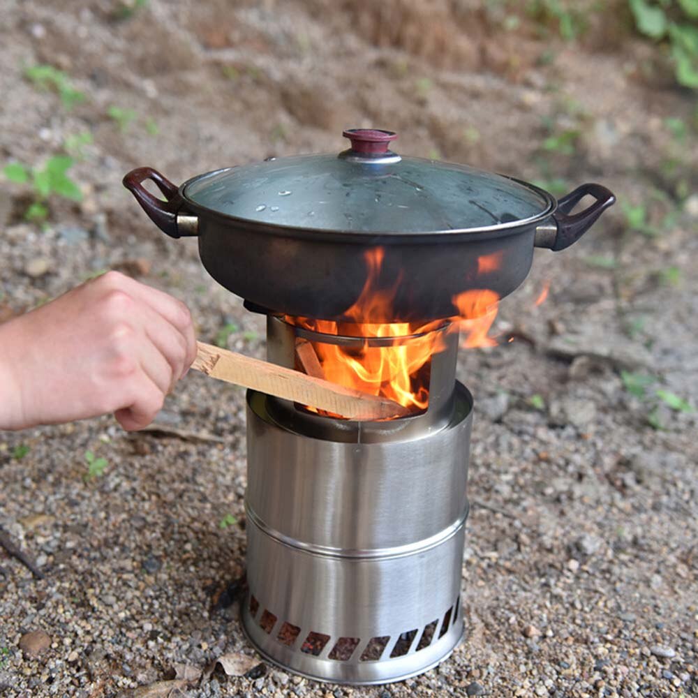 Camping Furnace Wood Stoves Portable Picnic BBQ Stoves Cross Border AT6319/AT6318 Windproof Cooking Stainless Steel Wood Burner