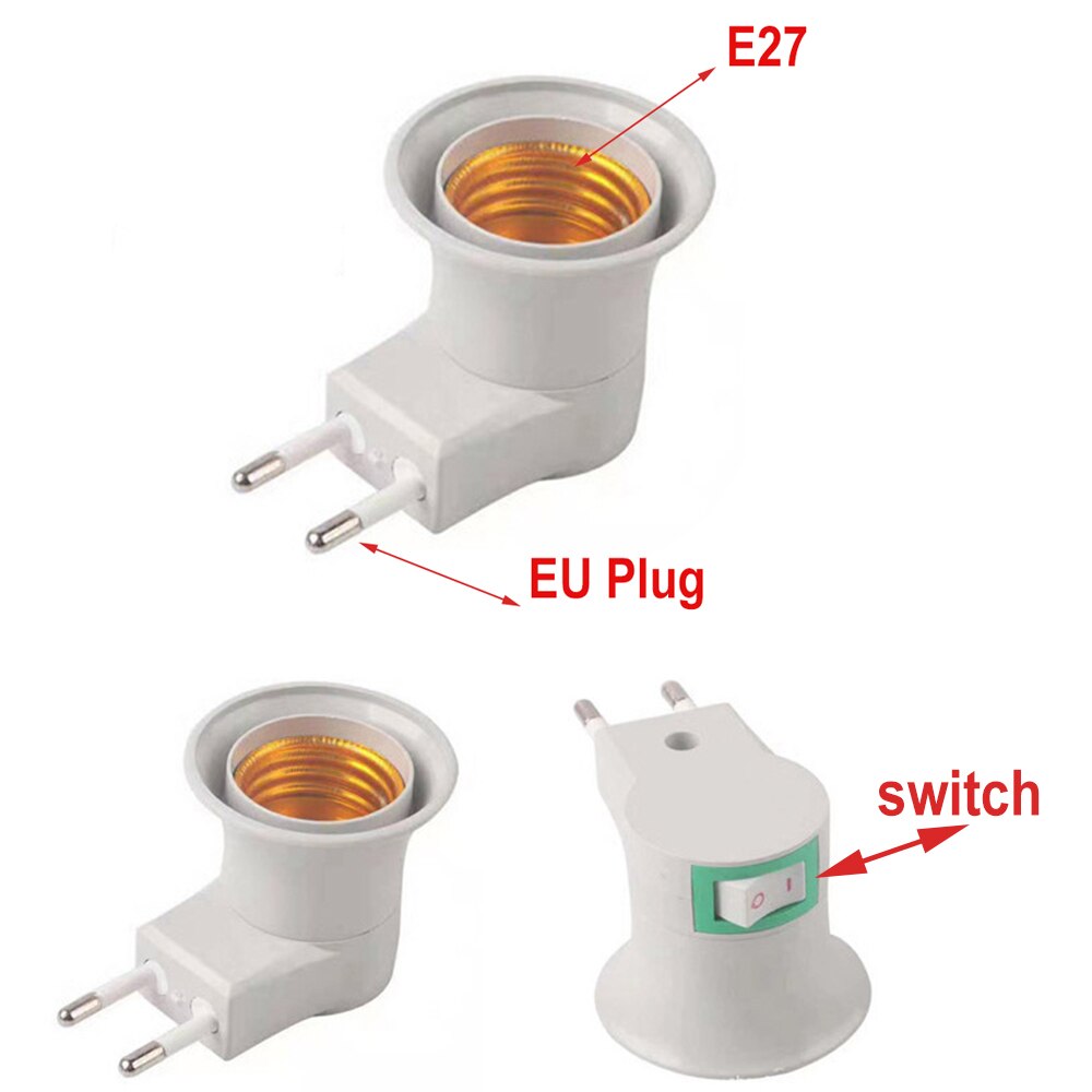 E27 EU Plug Adapter Convenient LED Light Socket Extension Converter With Switch Bulb Base for Home Kitchen Energy Saving Holder