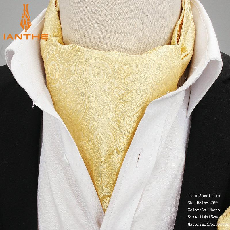 Mænd ascot hals slips vintage paisley jacquard vævet slips krave slips scrunch selv britisk stil gentleman neckwear: Ia2769