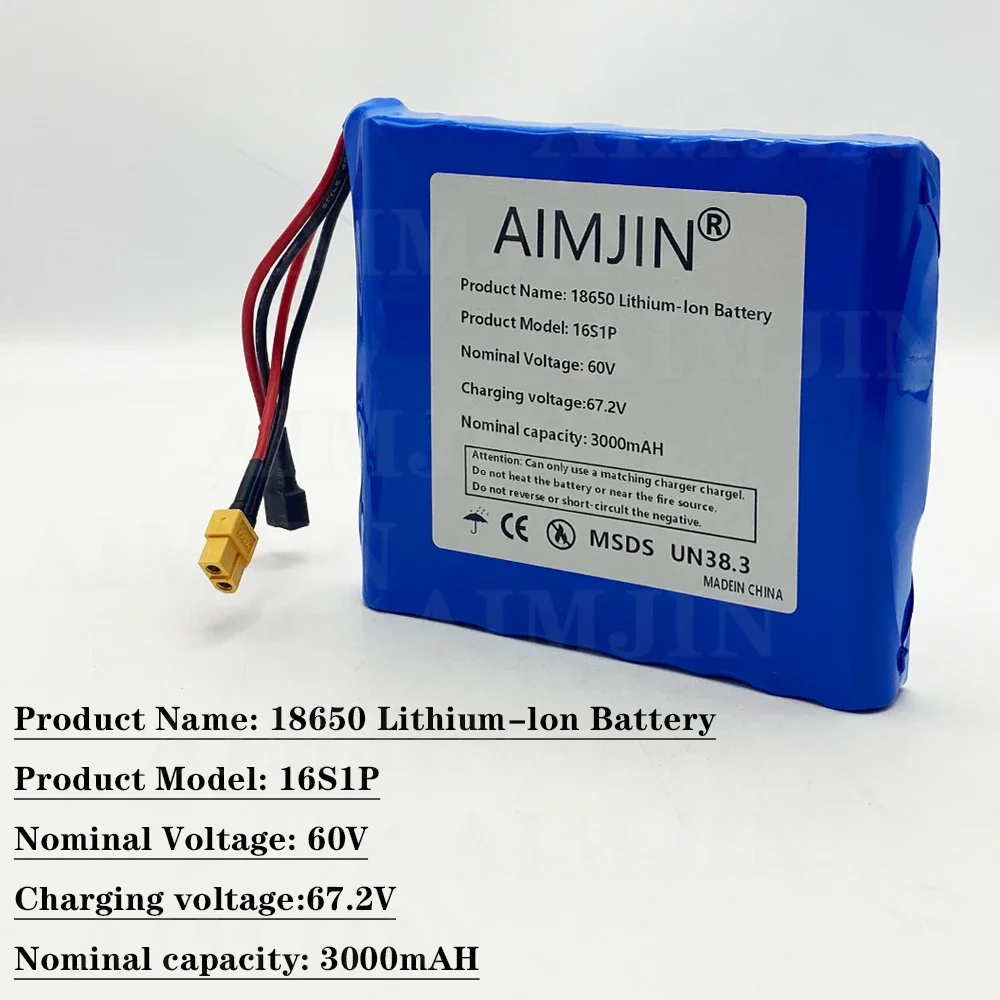 2024 Bestselling 16s1p 60v Xt60 132wh Lithium Ion Rechargeable Battery 3000mah Used for Electric Unicycle Electric Scooter