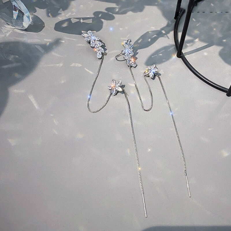 Zeojrlly krystal trendy vand blomst kvast øreben clip ins øreringe langt vedhæng kvindelige smykker: 1