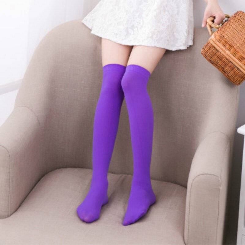 Estudiante de la rodilla de calcetines para bebé y niñas de Color sólido de terciopelo suave princesa cómodo niños la escuela de calcetines para uniforme: purple