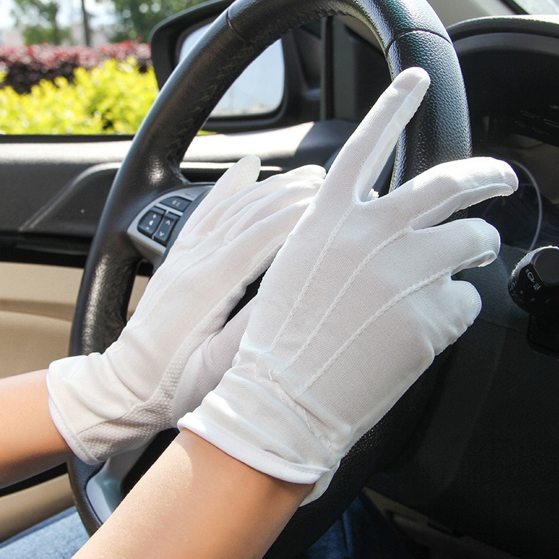 Guantes de algodón para mujer, protector solar para conducción, finos, de algodón puro, antideslizantes, transpirables, Color blanco suave