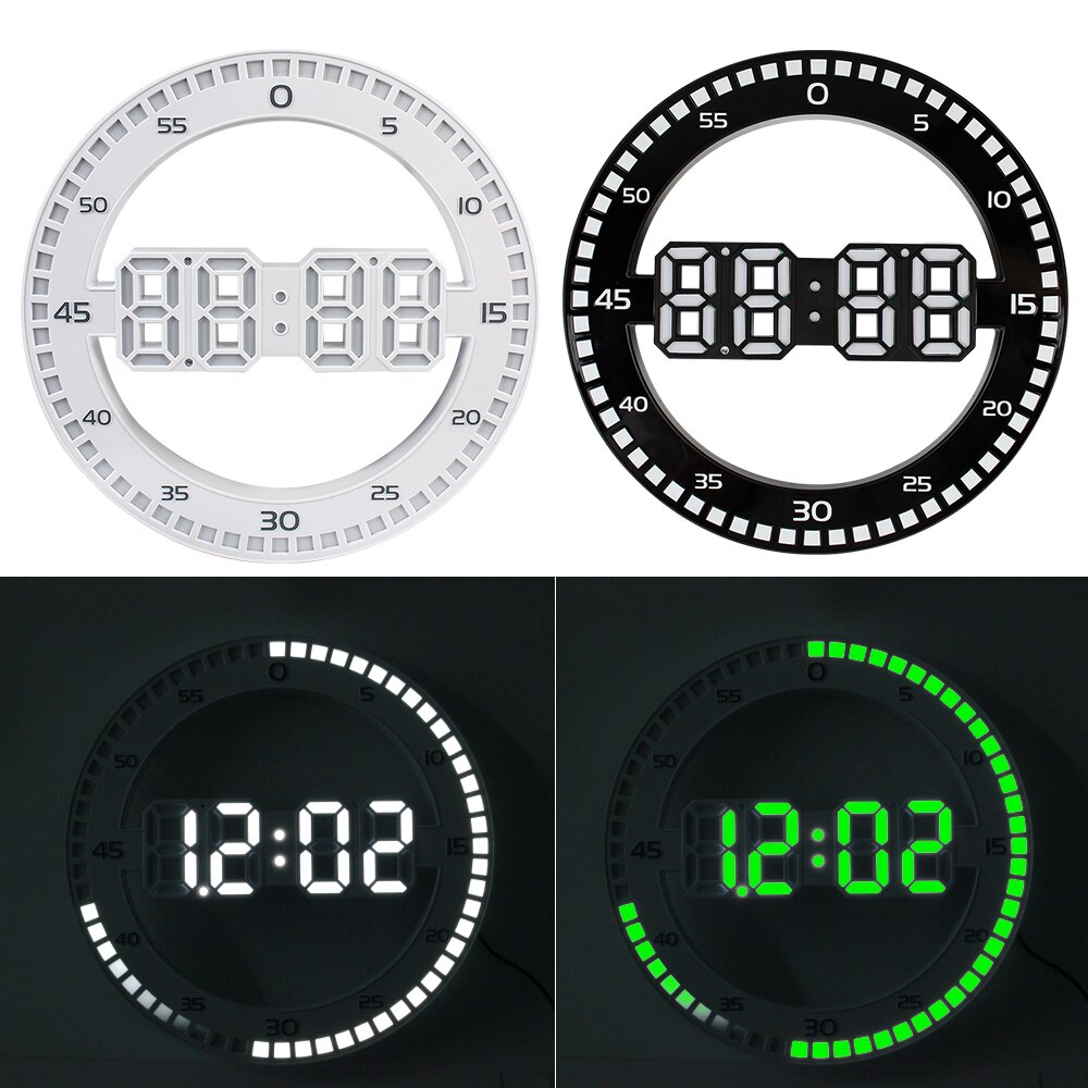 Led Wandklok Temperatuur Thermometer Voor Woonkamer Home Decoratie 3D Digitale Circulaire Lichtgevende Stil Alarm Met Kalender