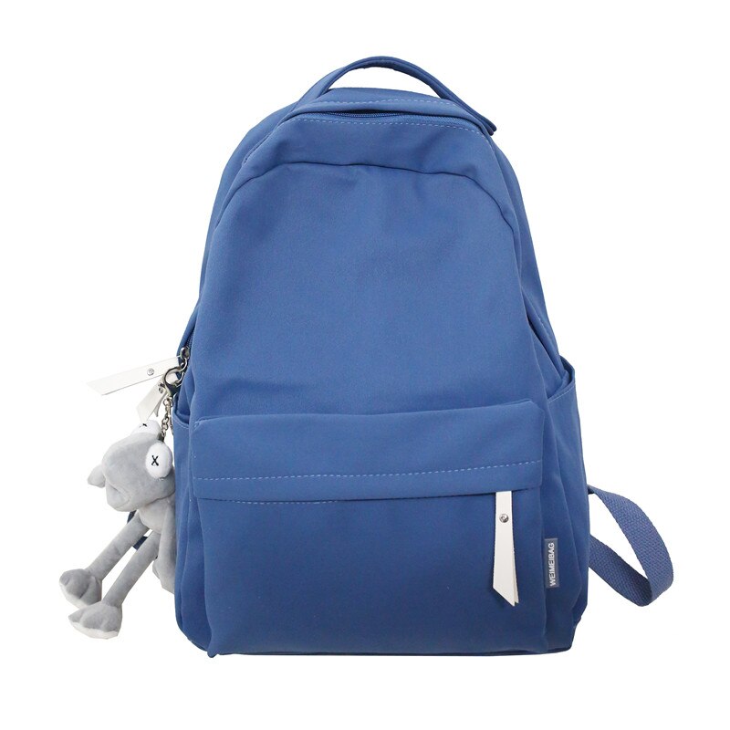 JULYCCINO Neue Einfarbig Rucksack Frauen Wasserdichte Nylon Nette Schule Tasche Schulter Student Tasche Teenager Mädchen College Rucksack: blue / With pendant bear