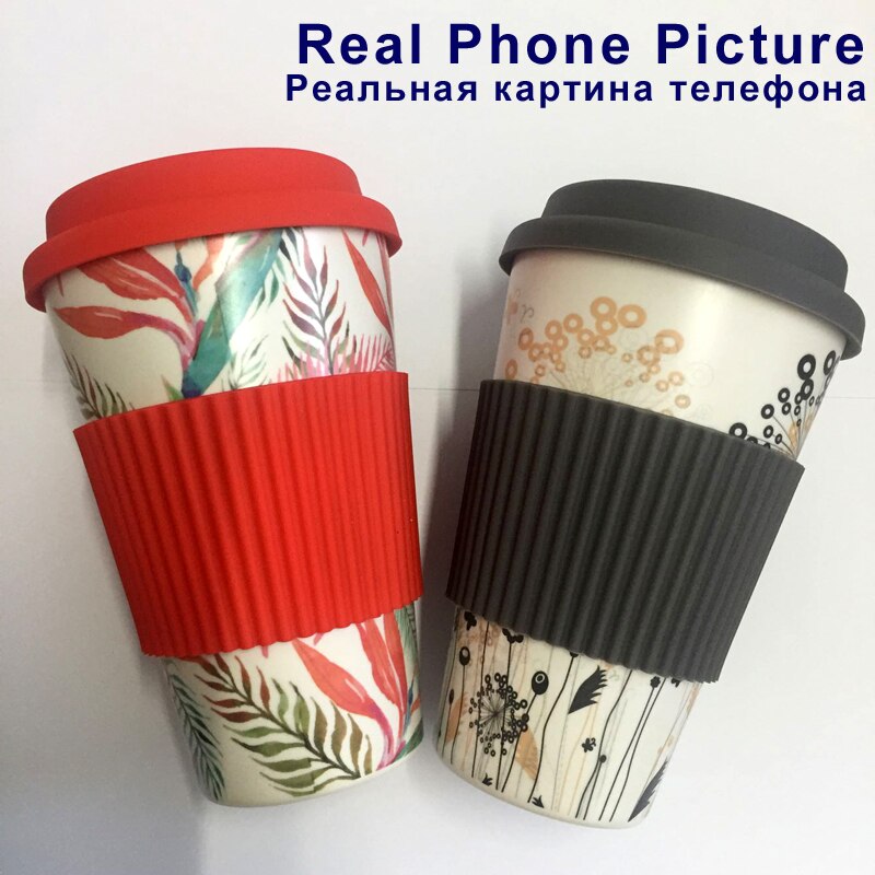 400ml Eco-Friendly Bamboo Fiber coffee mug with chinese painting reusable Anti-scalding Milk tea travel mugs and cups e