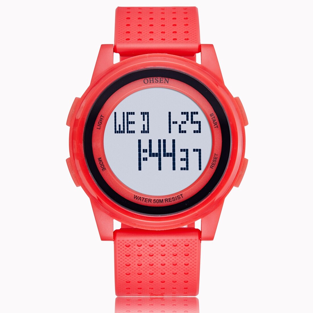 OHSEN Digitale Frauen Sport Uhren Wasserdichte Gelbe LED freundlicher Uhr Multi funktion Junge Mädchen Armbanduhr montre femme: rot Armbanduhr