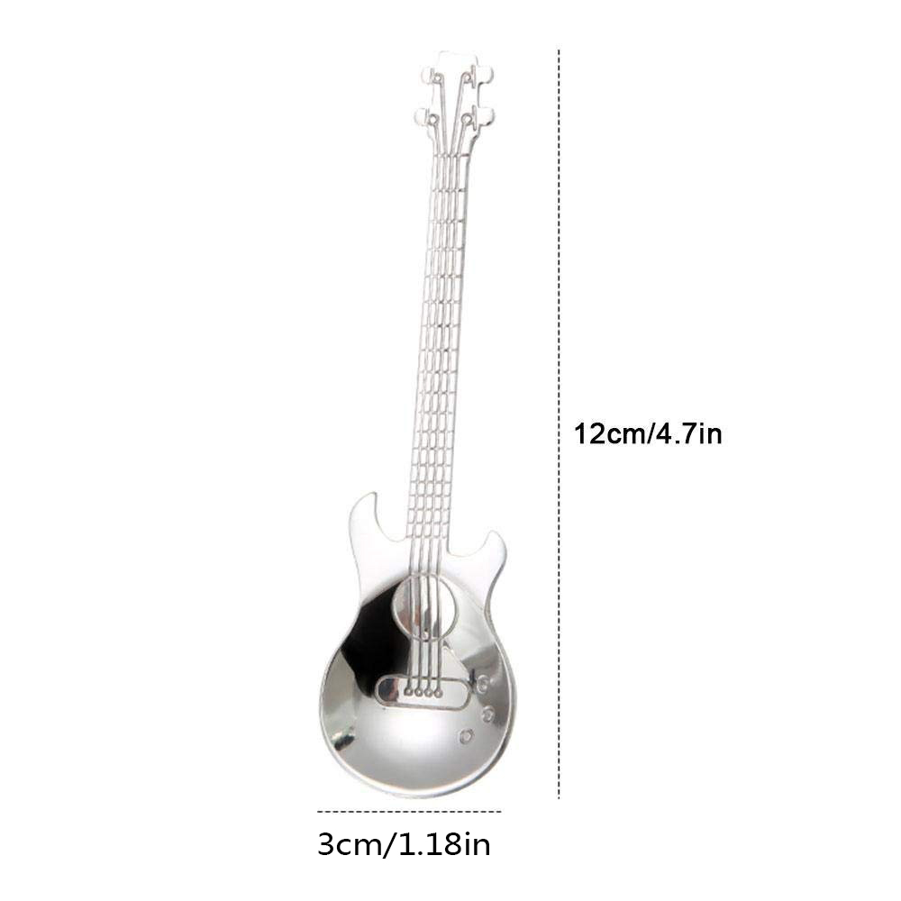 Gitaar Koffie Theelepels, 4 Pcs Roestvrij Staal Muzikale Koffielepels Theelepels Mengen Lepels Suiker Lepel (Zilver)