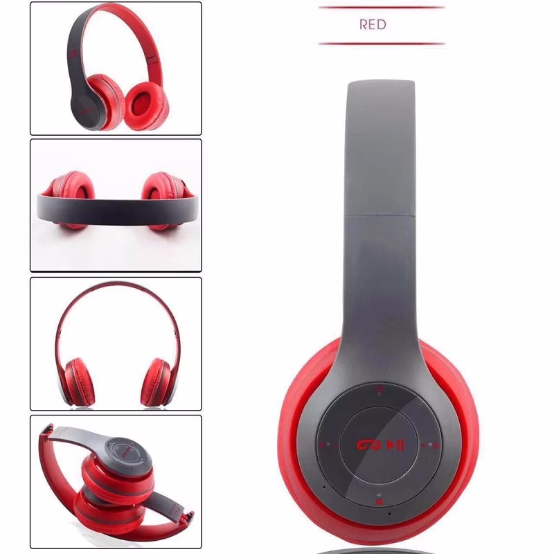 P47 auriculares inalámbricos Bluetooth con micrófono auriculares plegables bajo sonido HiFi música auriculares estéreo para teléfonos inteligentes TV juego: Rojo