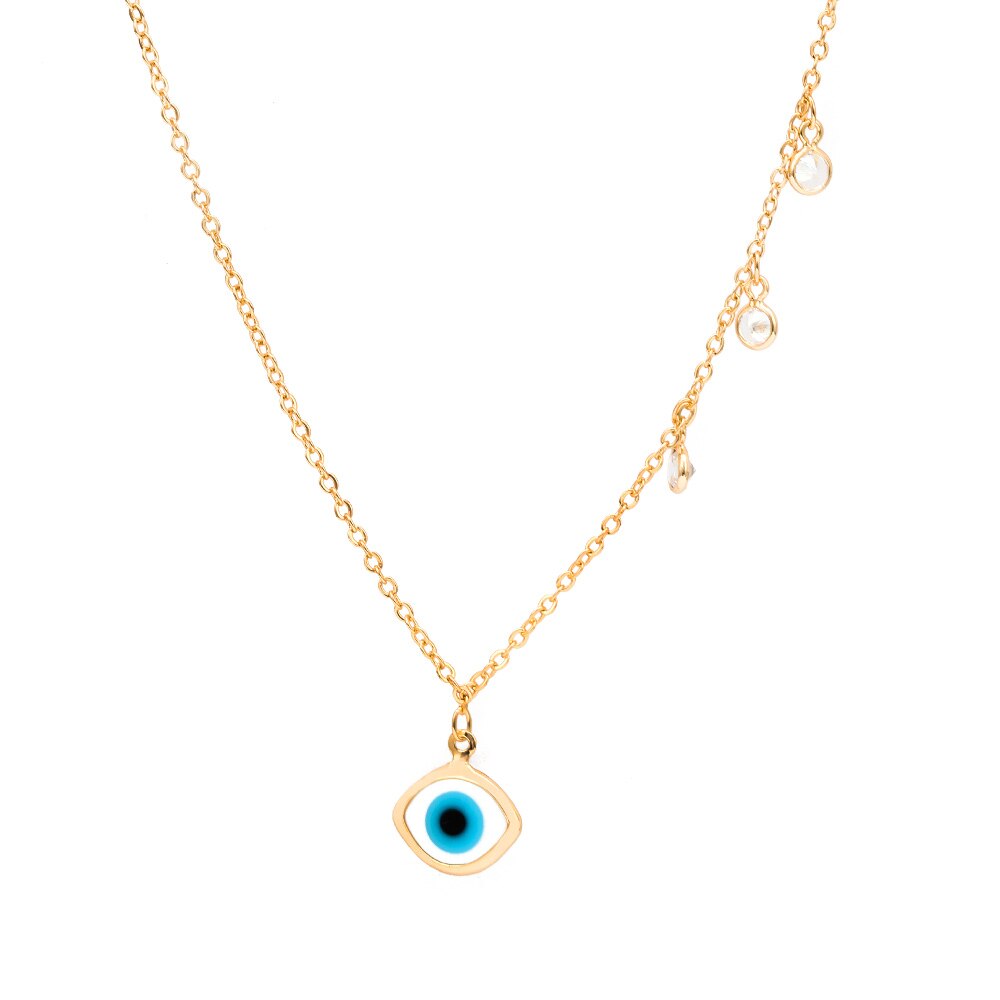 Ojo de la suerte Fátima Hamsa mano turco mal ojo colgante collar de Color dorado cadena larga Collar para mujeres niñas joyería de: 17