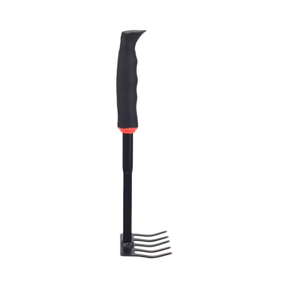 Herramienta de jardinería rastrillo de cinco dientes pala de dos usos mango de goma negro Juego de jardinería pala de jardín plantación de hogar