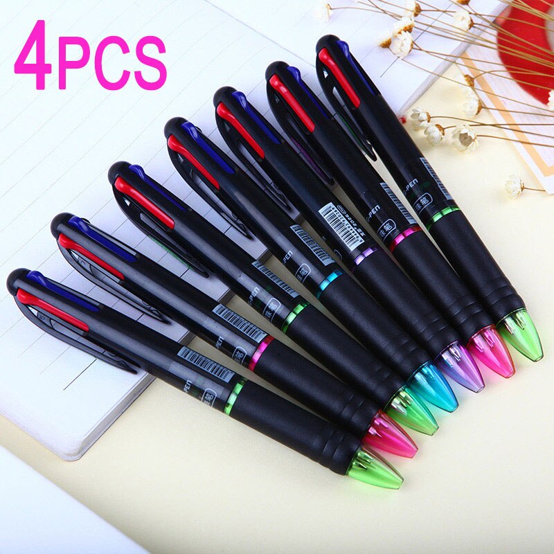 4PCS/Set 0.7mm MultiColor Pen Fine Point 4in1 Colorful Retractable Ballpoint Pen Multifunction Pen Office Student Ball Point Pen