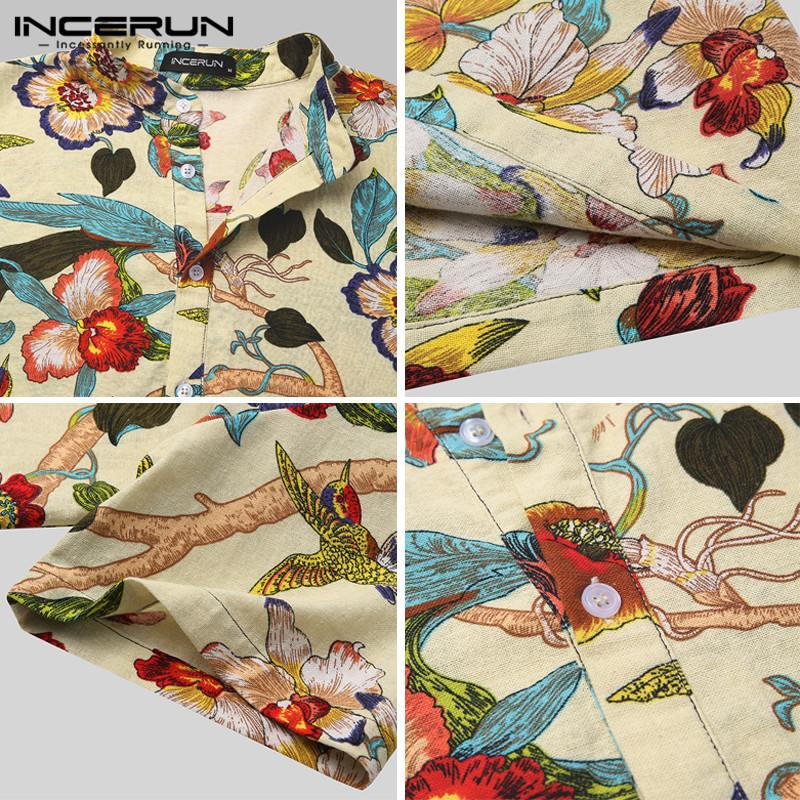Menn sommer trykte skjorter kortermet camisa uformelt floral stativ krage blusas mann hawaiisk skjorter streetwear incerun 7