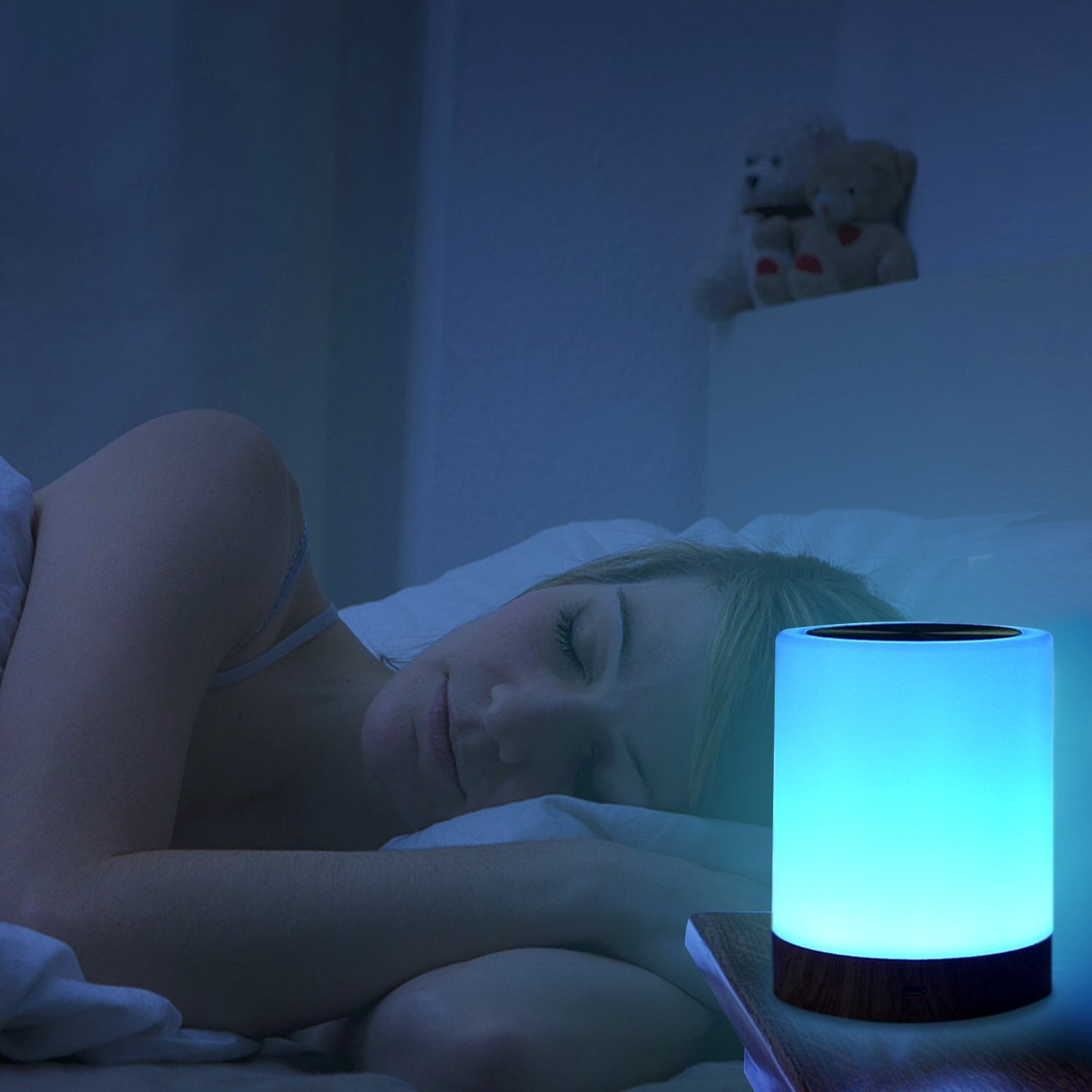 LED stijl Zeven Kleur Creatieve Houtnerf Opladen Kleine Night Lamp Bed Licht Tafellampen Touch Pat Sfeer Verlichting