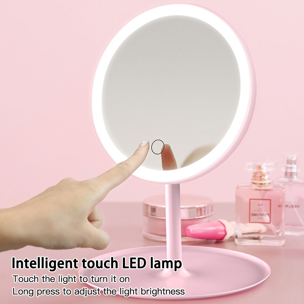 LED Makeup Mirror with Ring of Light HD Vanity Mirrors Smart Touch Control Illuminated Stand Up Desk Table Mirror USB Charge