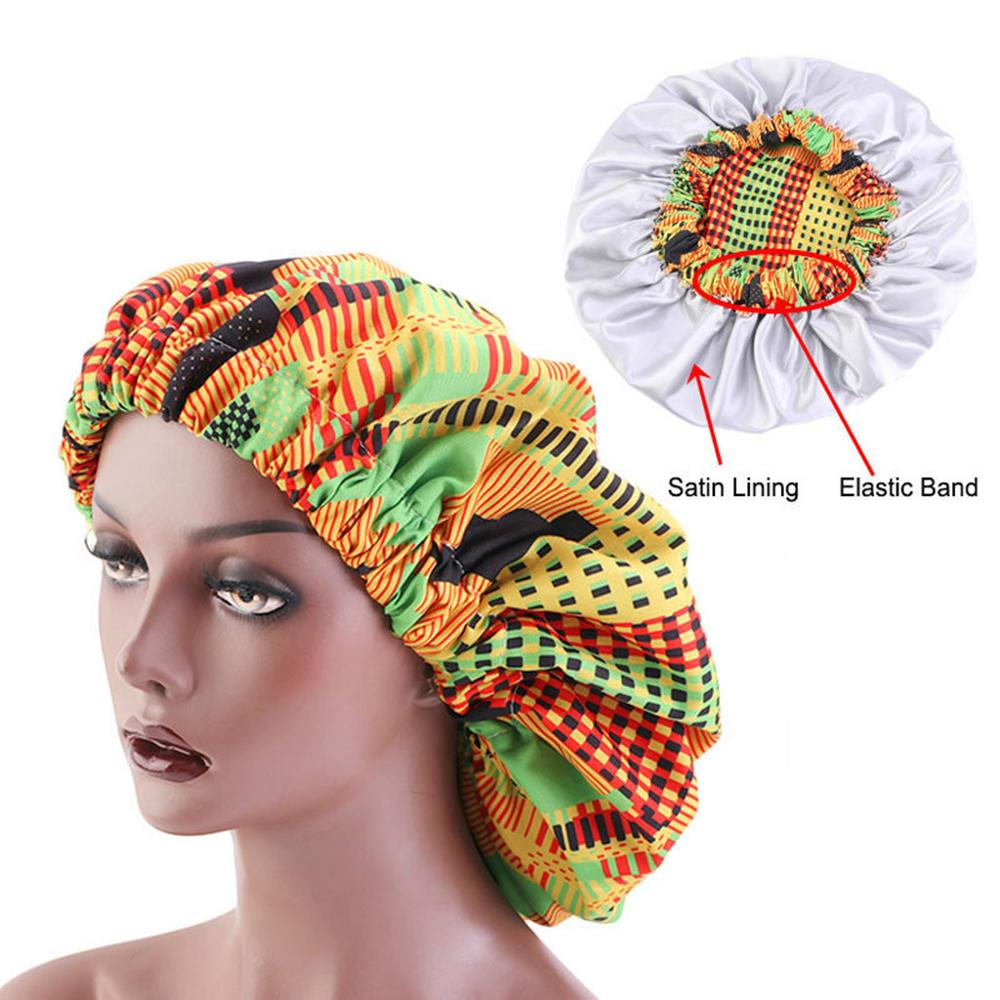 African Pattern Ankara Print Bonnet Women Night Sleep Cap Satin Lining Soft Extra Large Head Wear Ladies Headwrap Hair Care Hat