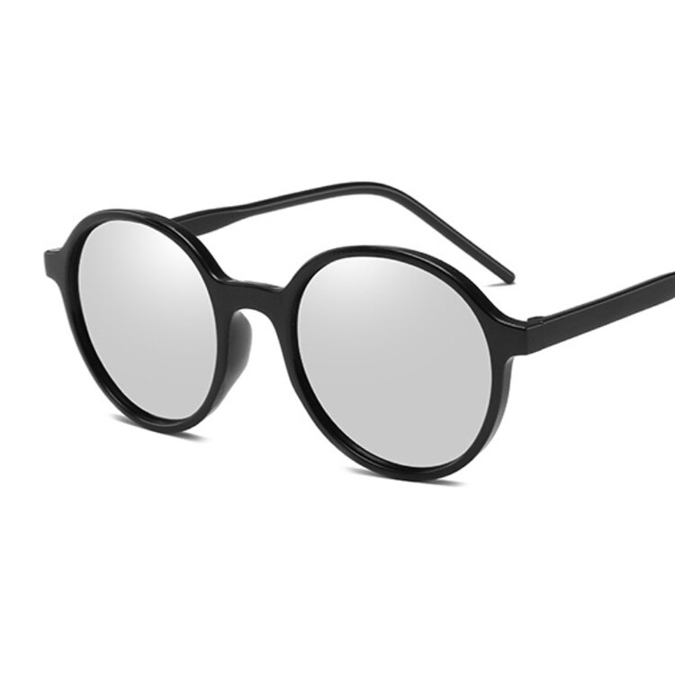 Gafas De Sol redondas De mujer De espejo Vintage negro gafas De Sol De De De femenina: Black Silver