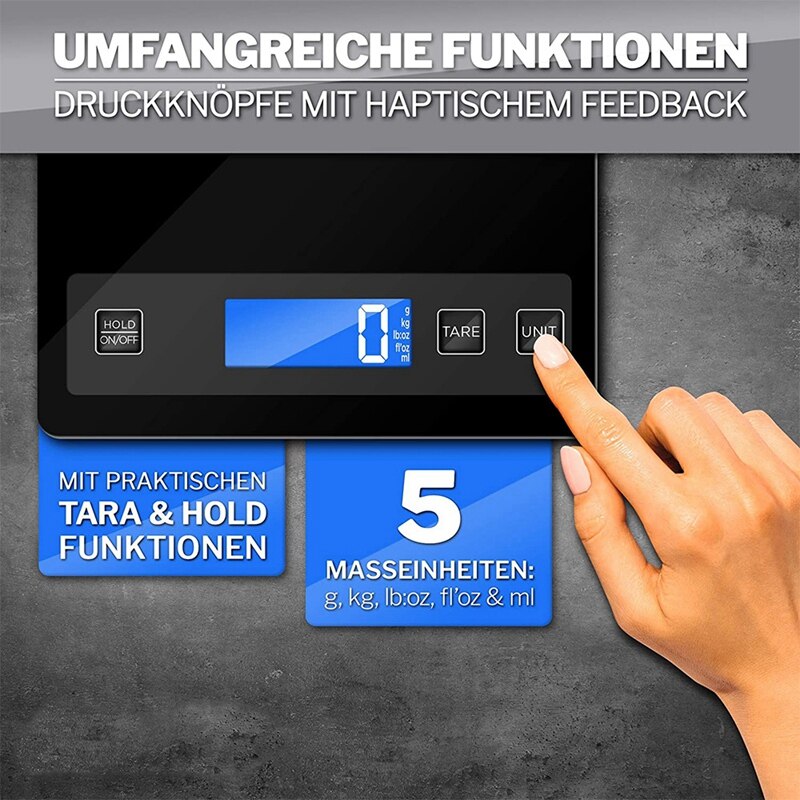 NHBR Kitchen Scales Digital Kitchen Scales 15Kg USB Charging Baking Scales Extra Large Weighing Surface