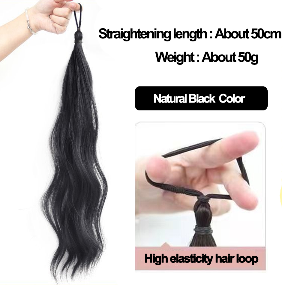 Paquete de pelo sintético de 50cm con lazo elástico, moño de pelo DIY, cola de caballo para aumentar el cabello, peluca con cabeza de bola Natural esponjosa: Rojo