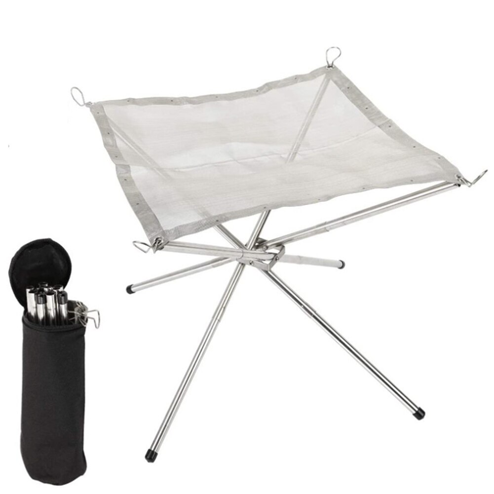 Poêle à bois, Camping en plein air, randonnée barbecue, feu de camp, cadre de feu, support en acier inoxydable, fosse à feu en maille pliable pour arrière-cour