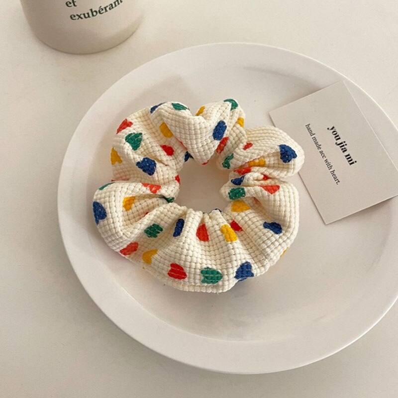 Frauen Niedlichen Druck Bunte Herz betroffen Breite Elastische Haarbänder Süße Pferdeschwanz Halten Scrunchie Haargummi Haar Zubehör