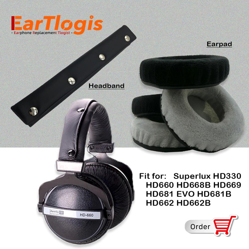 EarTlogis Samt Ersatz Teile für Superlux HD330 HD660 HD668B HD669 HD681 EVO HD681B HD662 HD662B Ohrpolster Stoßstange Stirnband