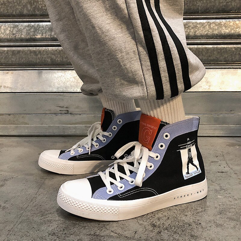 Luozheke herenschoenen zomer hoge canvas schoenen trend skateschoenen casual witte schoenen heren getijden studenten stoffen schoenen